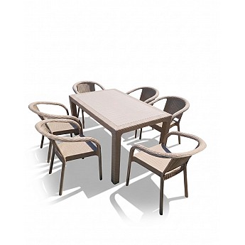 Baštenski set Cane (Sto 140x80 + 6 stolica) - Bež