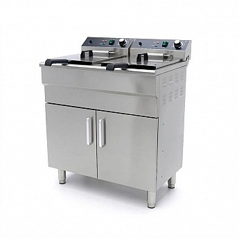 Deep fryer 2x16L with drain tap and stand